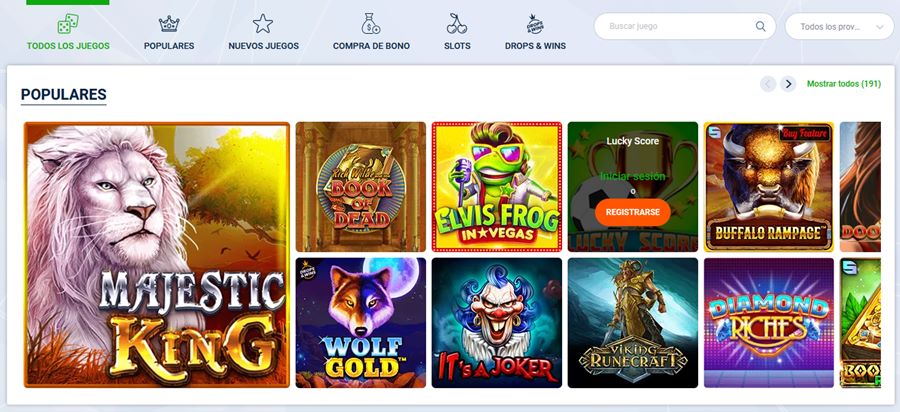 Ejemplo de juegos de casino ofrecidos